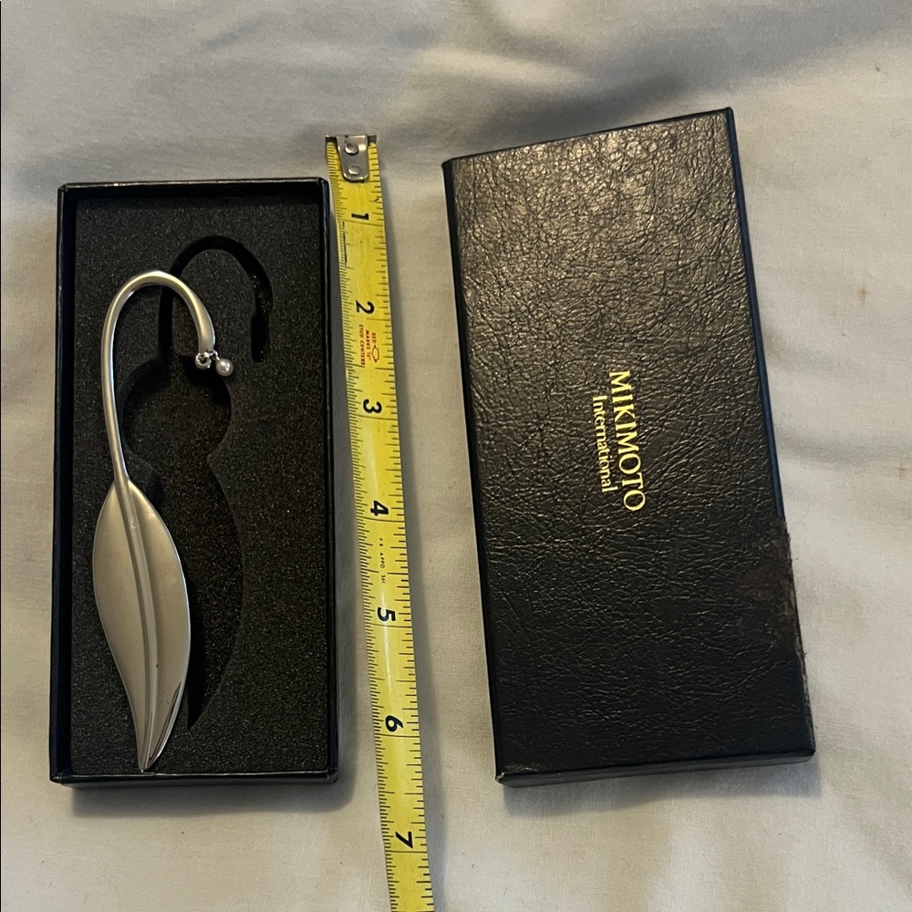 Mikimoto Silver Leaf-Shaped Bookmark with Pearl Accent